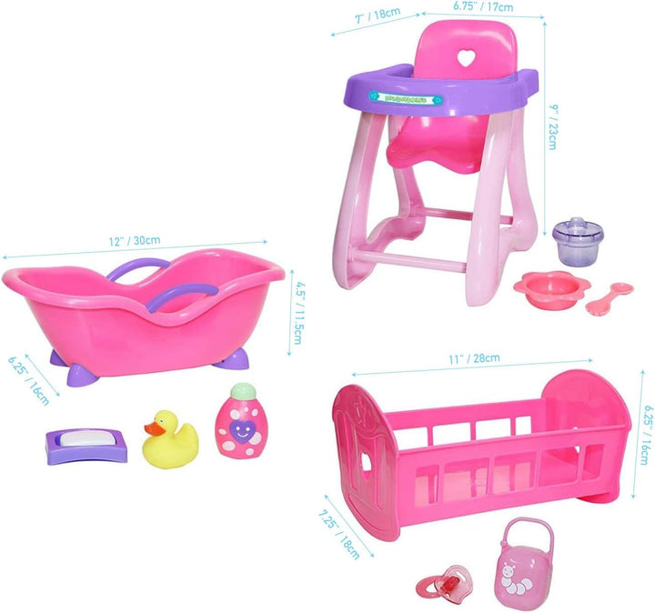 JC Toys Paquete de accesorios de lujo para muñecas | Silla alta, cu...
