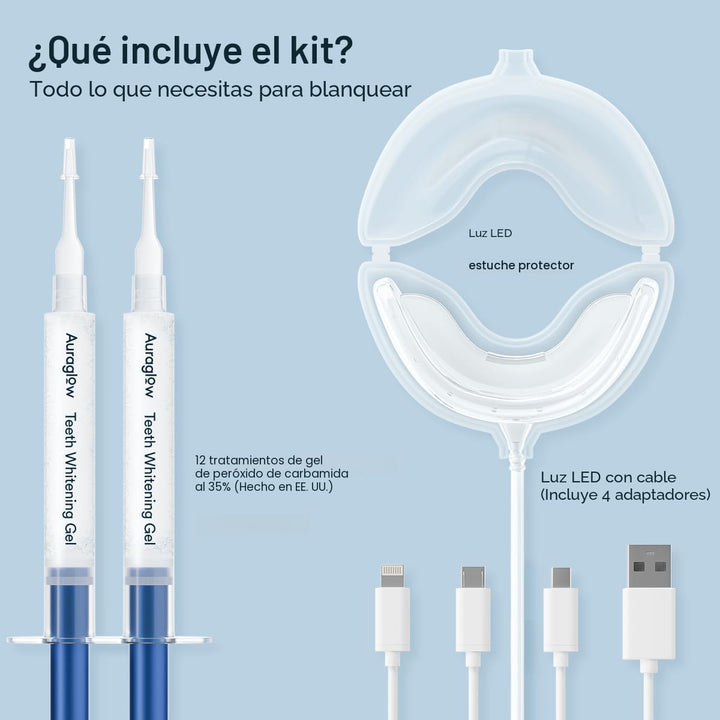 Kit de blanqueamiento dental Auraglow, luz aceleradora LED con cabl...