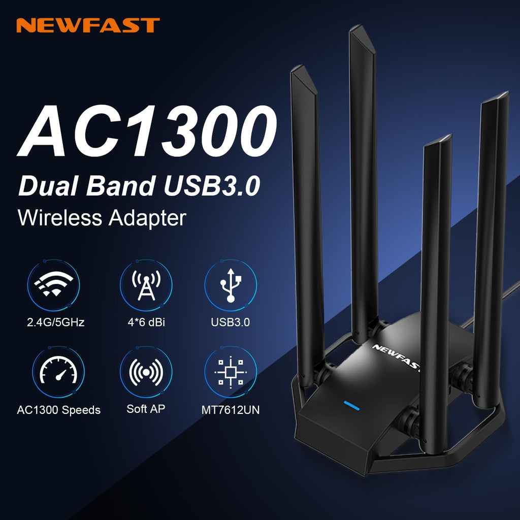 NEWFAST Adaptador WiFi USB para PC de escritorio USB3.0 Ordenador AC1300