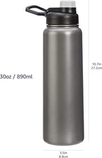 Amazon Basics Botella de agua grande aislada de acero inoxidable, tapa de boquilla a prueba de fugas, sin BPA, aislada al vacío, mantiene las bebidas frías, portátil, 30.1 onzas, gris