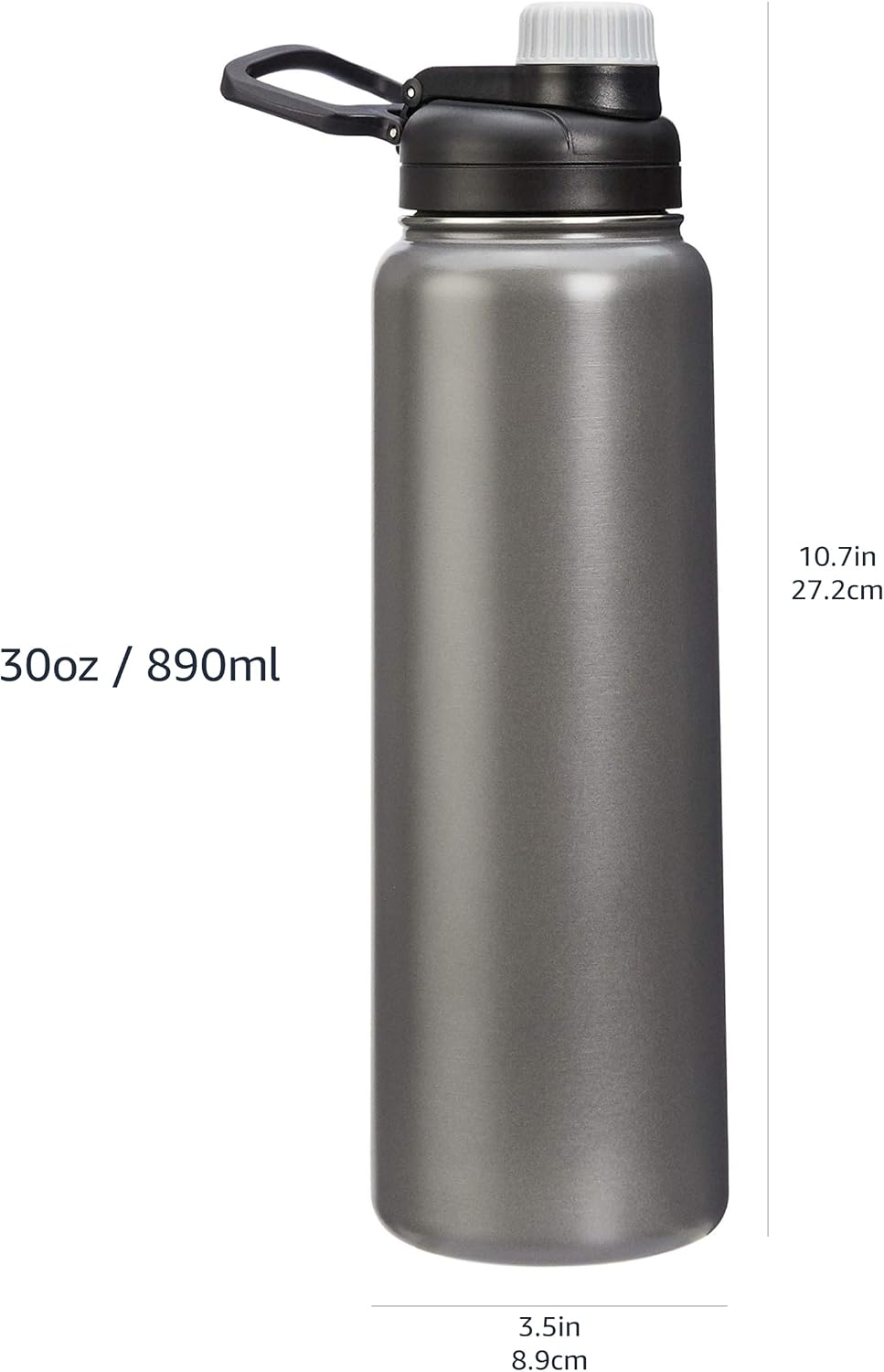 Amazon Basics Botella de agua grande aislada de acero inoxidable, tapa de boquilla a prueba de fugas, sin BPA, aislada al vacío, mantiene las bebidas frías, portátil, 30.1 onzas, gris