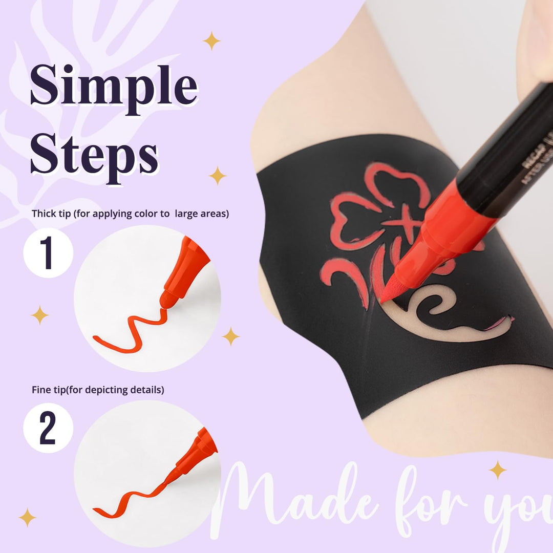 Marcadores temporales de tatuajes para piel, kit de tatuajes, 24 ma...