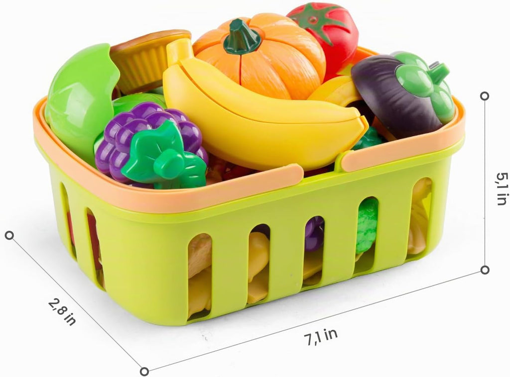 120 piezas Accesorios de Mini Cocina de Juego, Set de Juego de Cocina Infantil con Postres, Verduras Cortables y BBQ y Cesta de Almacenamiento, Regalo Educativo para Niños Pequeños, Niño, Verde