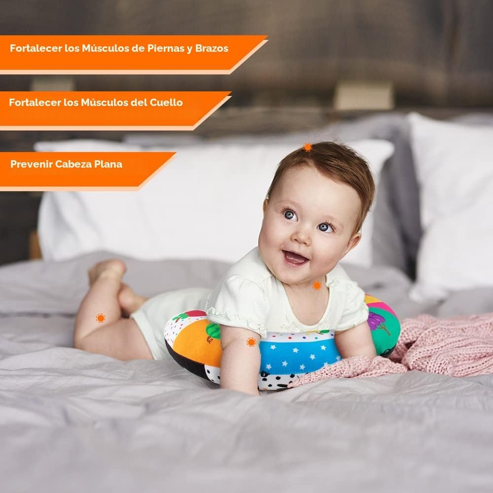 teytoy Almohada Tummy Time con alfombrilla arrugada y mordedores, juguetes para bebés en blanco y negro de alto contrasto con espejo, juguete sensorial Montessori para gatear para bebés recién nacidos
