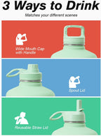 Coolflask Botella de agua de 128 onzas aislada con popote y 3 tapas a