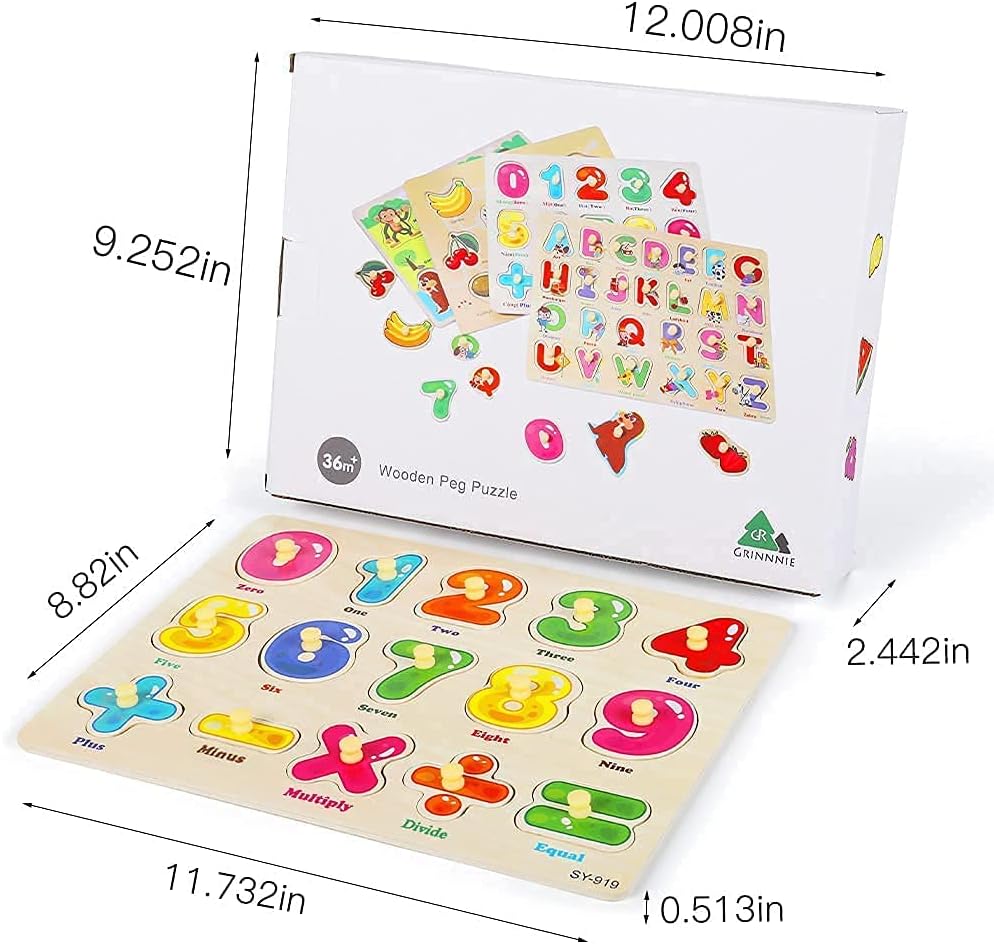 GRINNNIE - Rompecabezas de madera para niños pequeños de 3