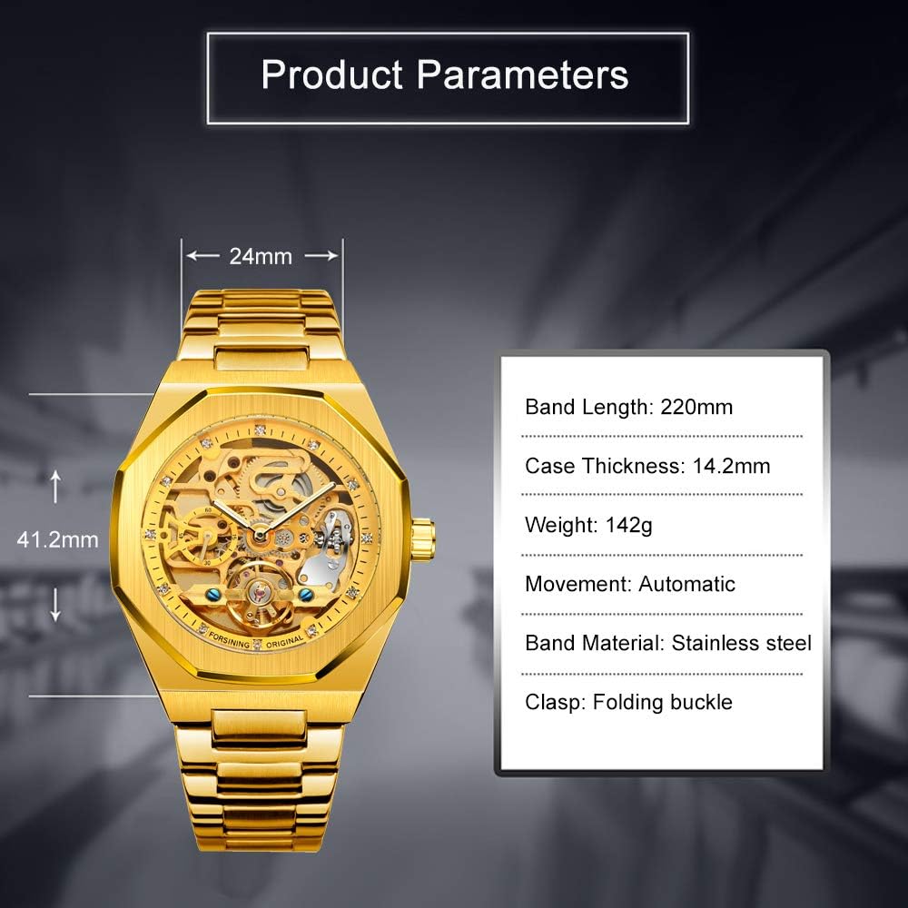 Tiong Fashion Relojes para Hombre Marca Top Lujo Automático Mecánico Acero Inoxidable Reloj de Pulsera Skeleton de Negocios y Moda