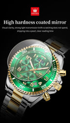 OLEVS Reloj de caballero Cronógrafo de lujo con fases de la luna, dos tonos, acero inoxidable, a prueba de agua, luminiscente, calendario empresarial, reloj de pulsera