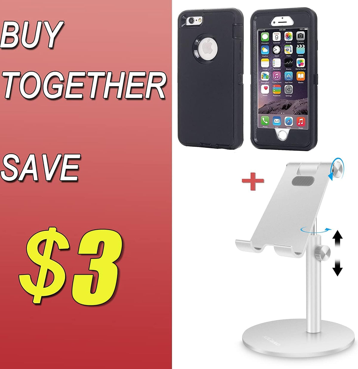 AICase Paquete - 2 artículos iPhone 6/6S Funda iPad/Soporte para teléfono