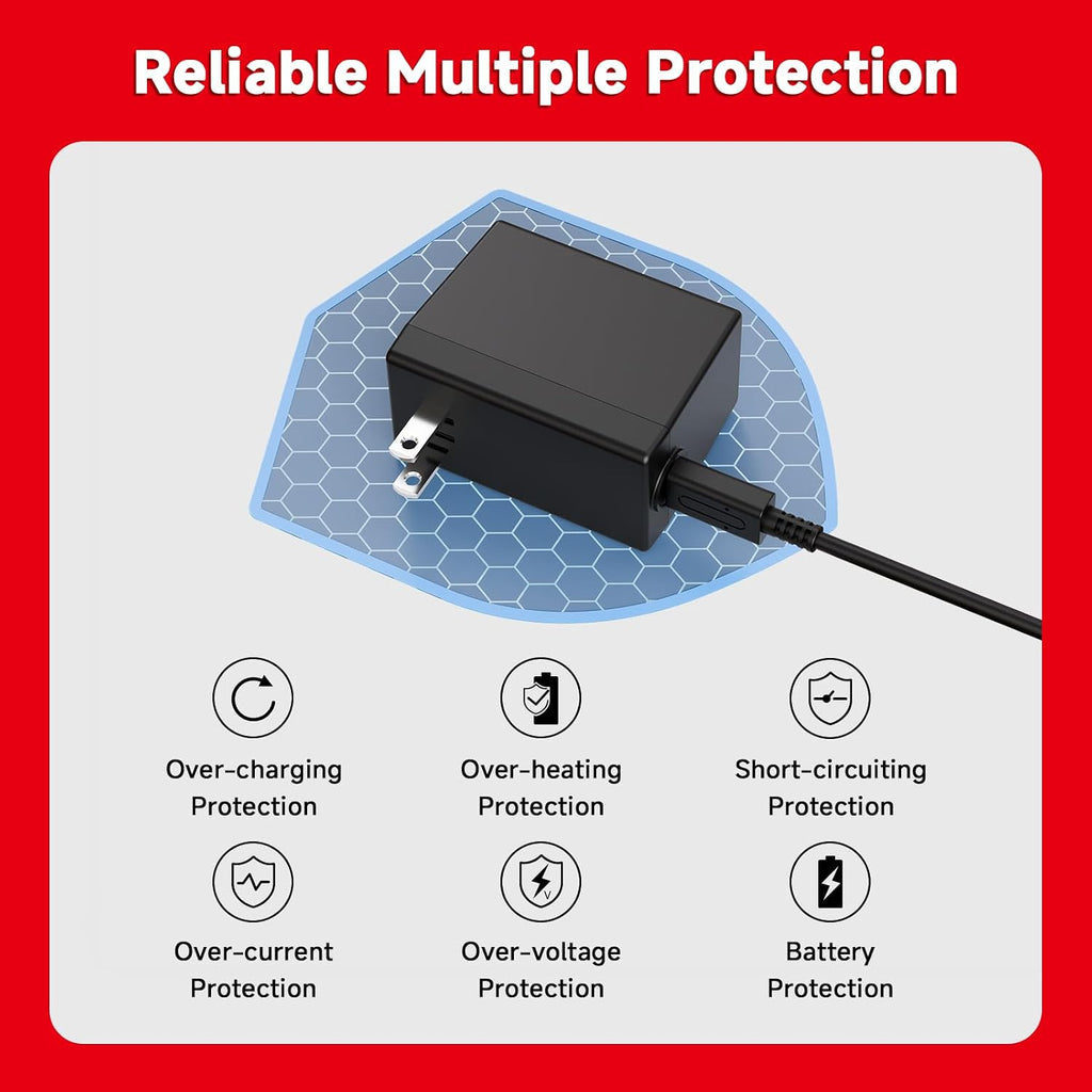 Paquete de 2 cargadores para Nintendo Switch, adaptador de CA de 45 W de carga rápida con 2 cables USB C desmontables de 5 pies, compatible con Switch/OLED/Lite, Steam Deck, soporte para modo de TV