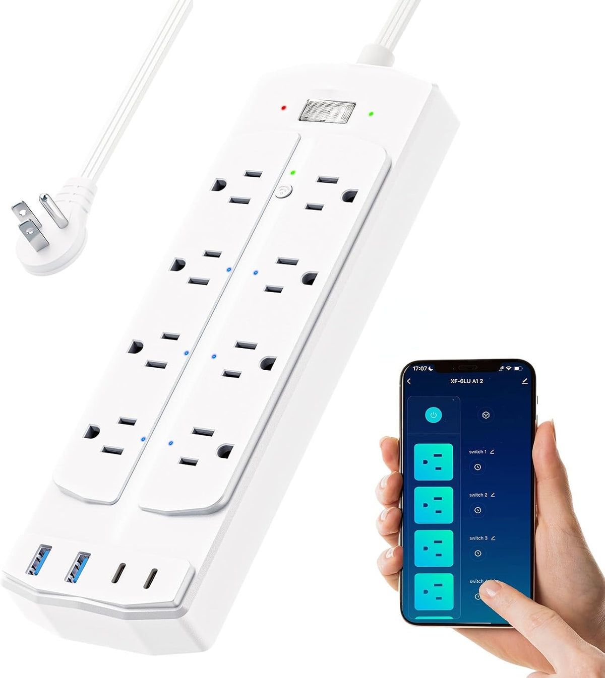Lámpara Yozisital - Regleta de alimentación inteligente, estación de carga con 6 salidas inteligentes y 4 puertos USB, cable de extensión de enchufe plano de 5 pies para oficina en casa, compatible con Alexa y Google Home
