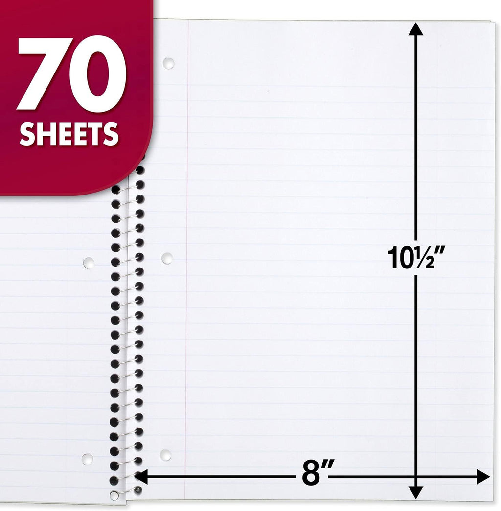 Cuaderno en espiral Mead, paquete de 24, 1 materia, papel rayado ancho, 7-1/2" x 10-1/2", 70 hojas por cuaderno, los colores pueden variar (930203-ECM25)