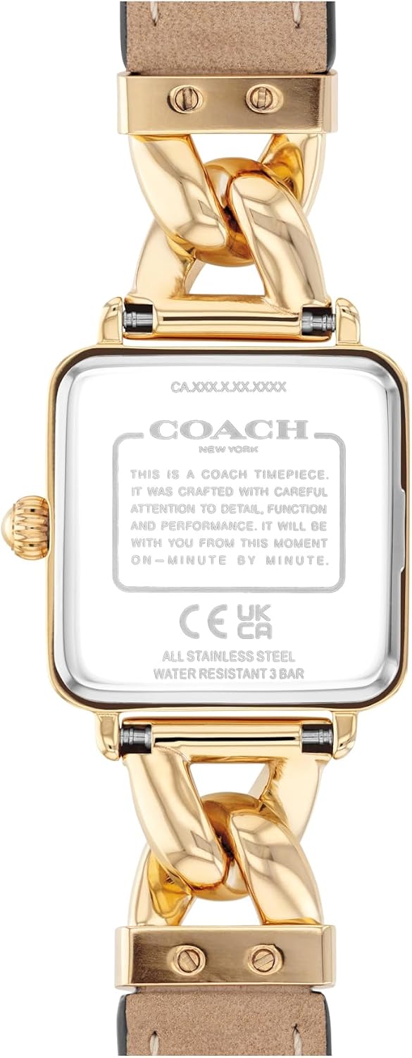 Reloj COACH Cass para mujer con cuarzo 2H – Caja cuadrada de acero inoxidable – Correa de piel de becerro – Accesorio elegante, regalo para ella 22m