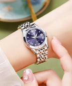 OLEVS Reloj Analógico de Cuarzo para Mujer, Acero Inoxidable Plateado de Dos Tonos, Moda, Resistente al Agua, Luminoso, con Fecha y Día, Relojes de Pulsera para Damas