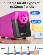 Sacapuntas eléctrico, resistente para aula, 0.236-0.472 in, rosa