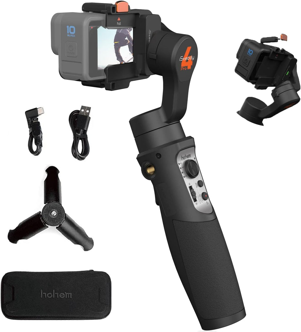 Hohem iSteady Pro 4 Estabilizador de cardán de acción de 3 ejes para GoPro 13/12/11/10/9/8/7/6/5, para DJI Osmo Action y otras cámaras de acción, Bluetooth y control de cable, a prueba de salpicaduras