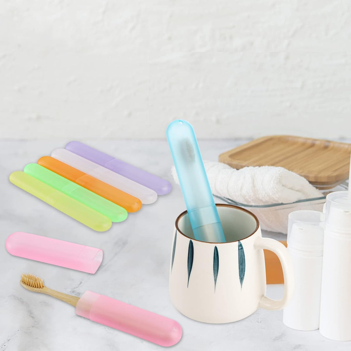 Hedume Estuche para cepillos de dientes de viaje de 35 piezas, 7 colores, portátil