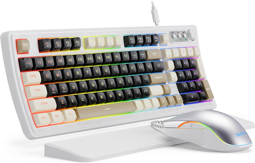 SABLUTE Teclado y ratón para juegos con cable, retroiluminación RGB...