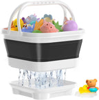 Anivia Organizador de almacenamiento de juguetes de baño plegable, soporte de juguetes de baño con base removible, almacenamiento/cesta de juguetes de bañera de secado rápido, soporte de juguetes de