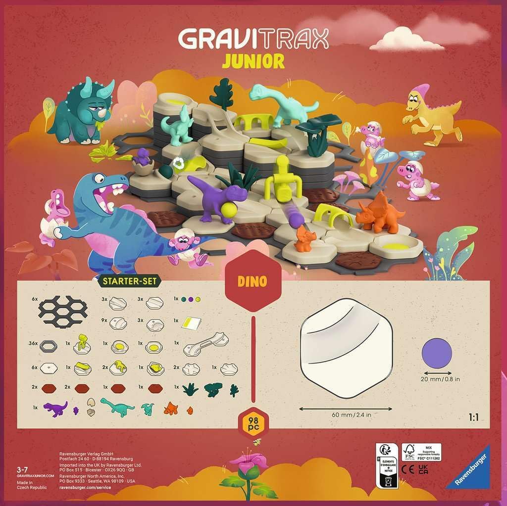 Ravensburger GraviTrax Junior Starter Set L Dino 24586 - Carrera de mármol extensible para niños, hecha de materiales respetuosos con el medio ambiente con mundos temáticos, juguete educativo y de