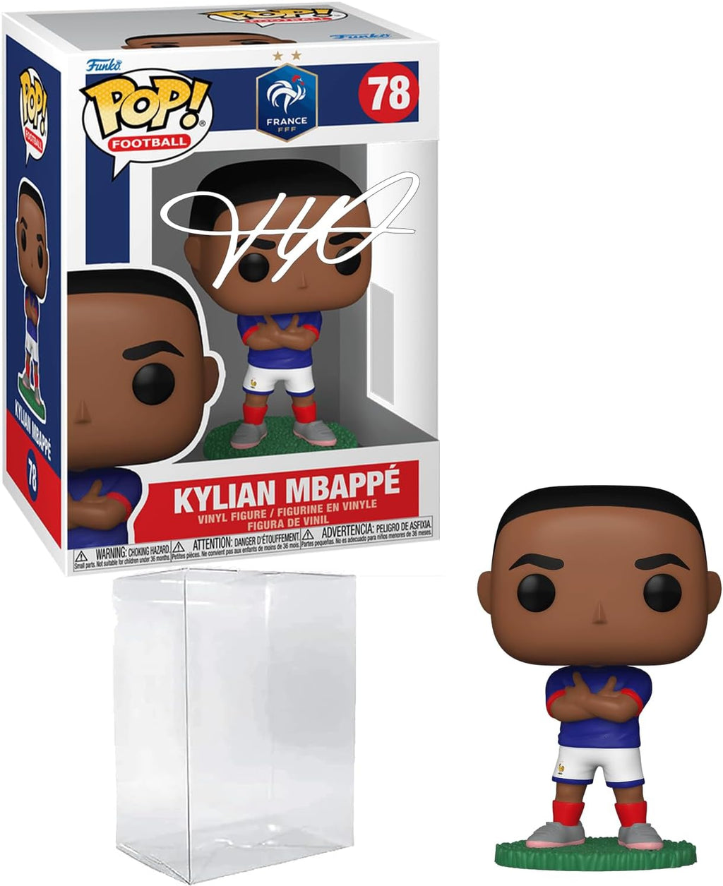 Kylian Mbappe #78 France - Figura de fútbol con funda protectora con diseño de facsímil firmado con láser, autografiado con láser