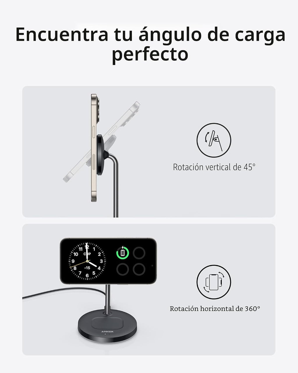 Anker MagGo 2-en-1 MagSafe Compatible Qi2 15W Carga inalámbrica Stand
