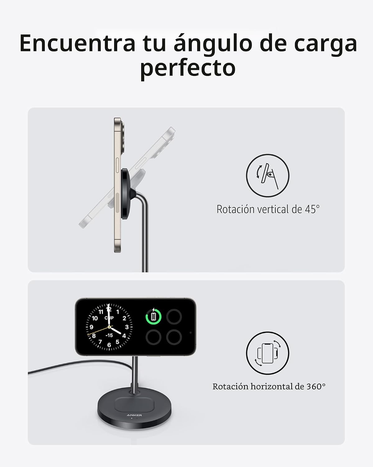 Anker MagGo 2-en-1 MagSafe Compatible Qi2 15W Carga inalámbrica Stand