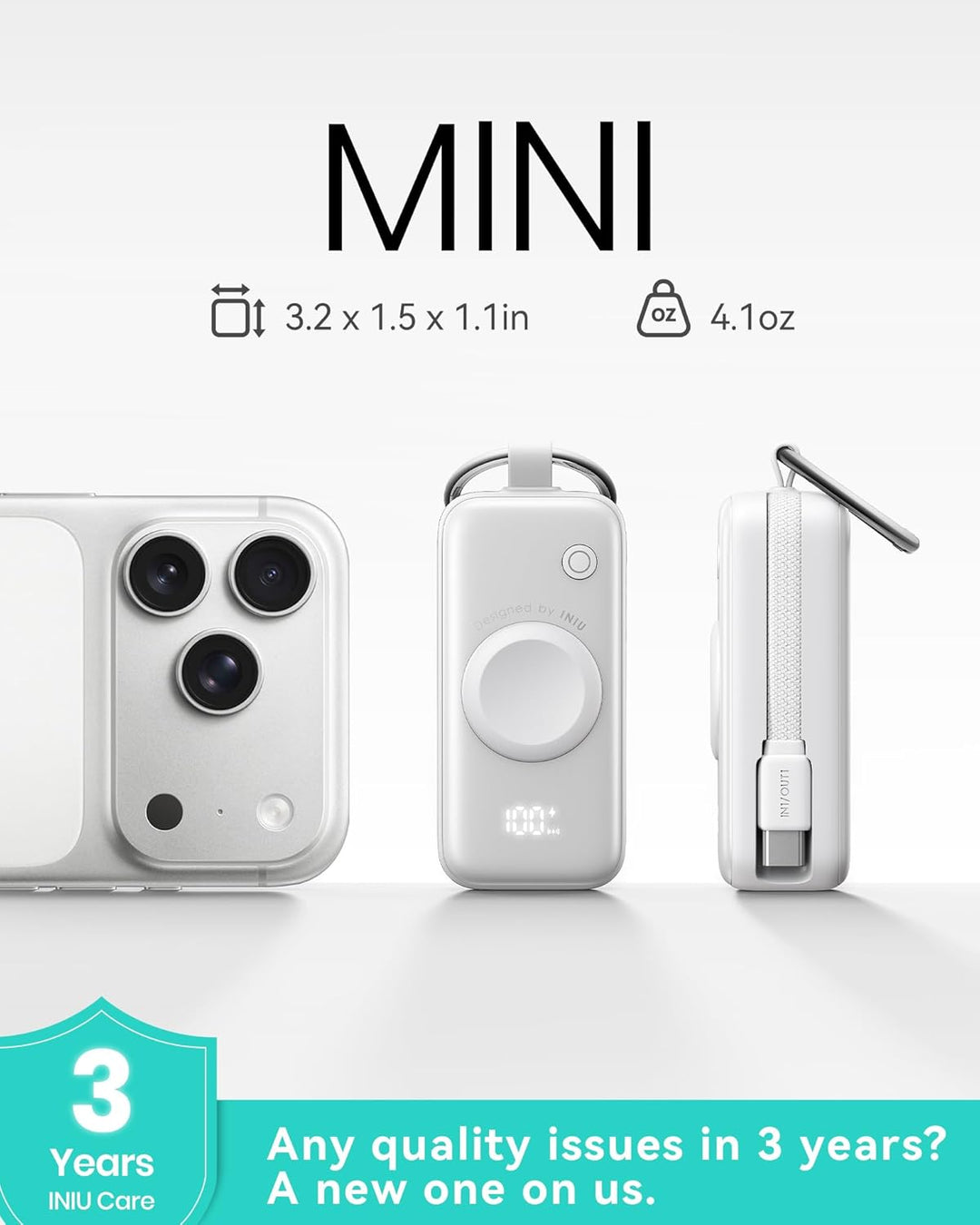 INIU Cargador Portátil 3 en 1, Pequeña Batería Externa de 5000mAh c...