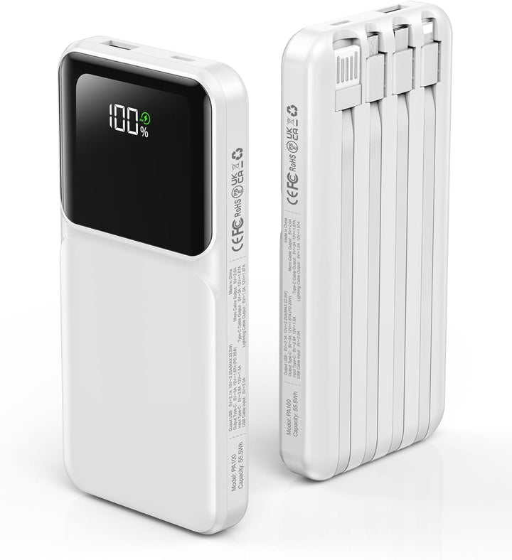 RONEGN Cargador portátil con cable integrado, cargador de batería d...