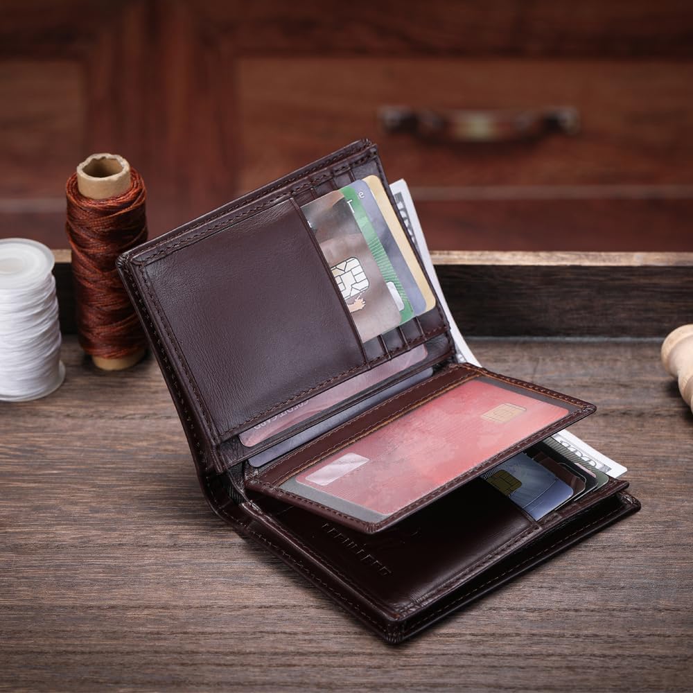 LEBULLBRO Billetera de cuero para hombre plegable con bloqueo RFID,...