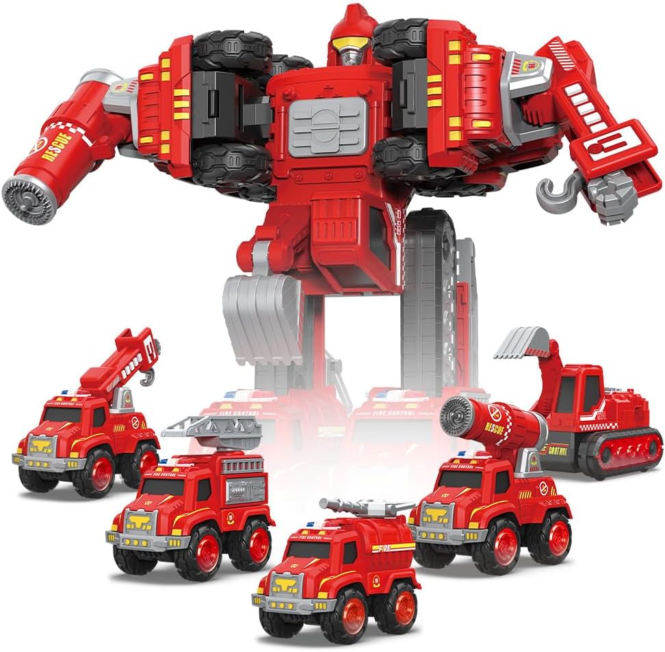 Drefirsa Juguetes robot transformadores, camiones de bomberos 5 en...