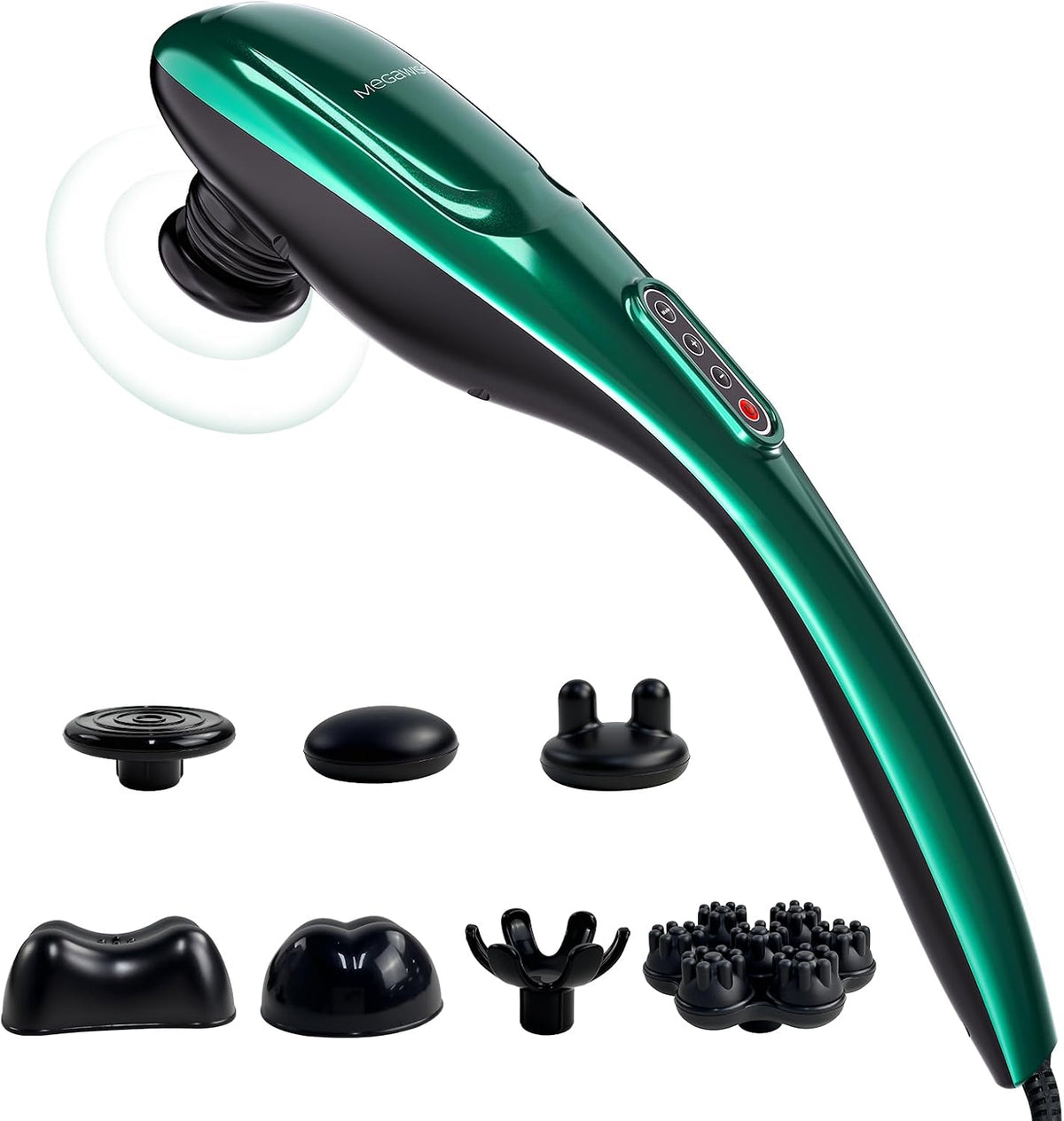 MEGAWISE Masajeador eléctrico de mano de tejido profundo para hombro, cintura, pierna, motor potente de 3700 RPM (verde)