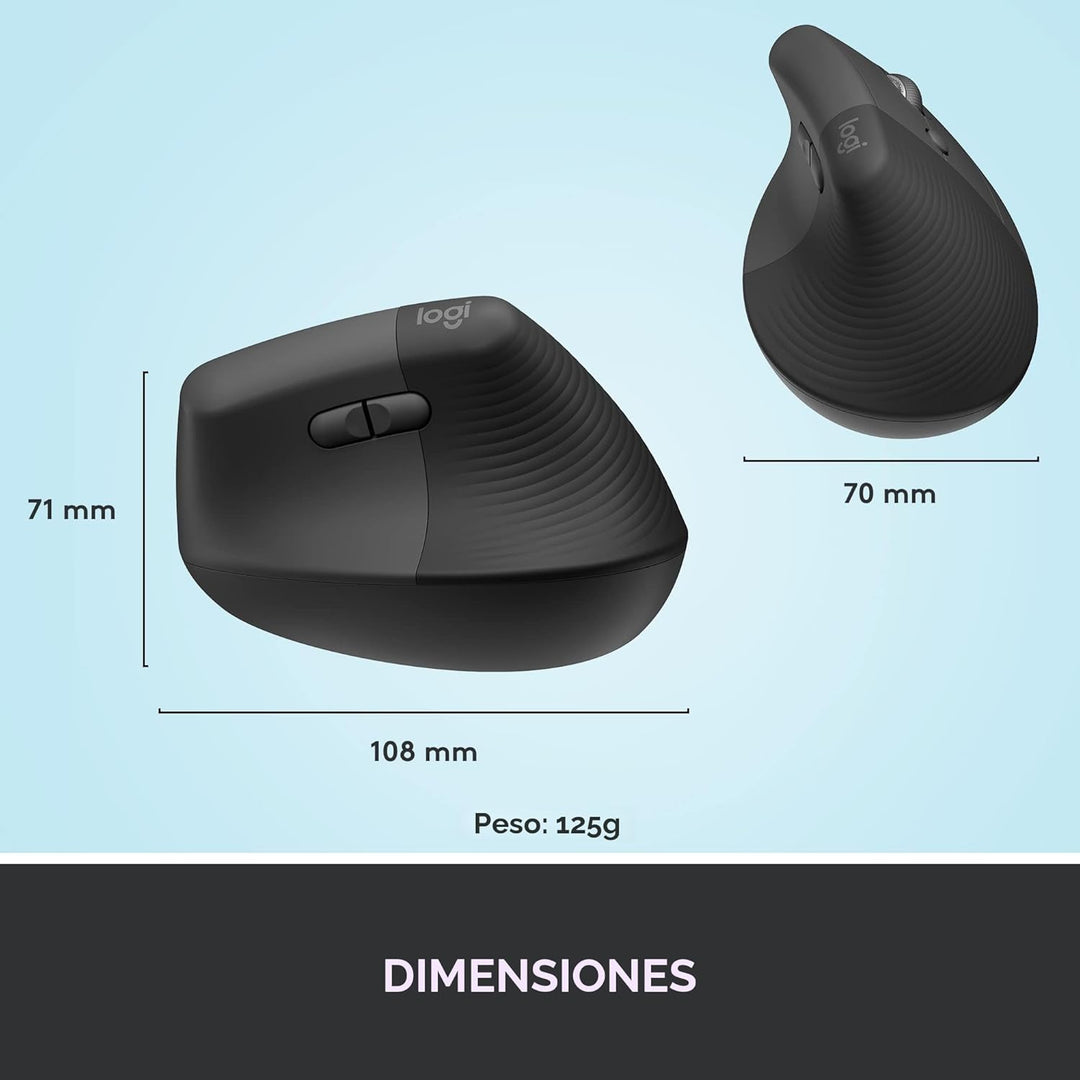 Logitech Lift - Mouse ergonómico vertical, inalámbrico, Bluetooth o...