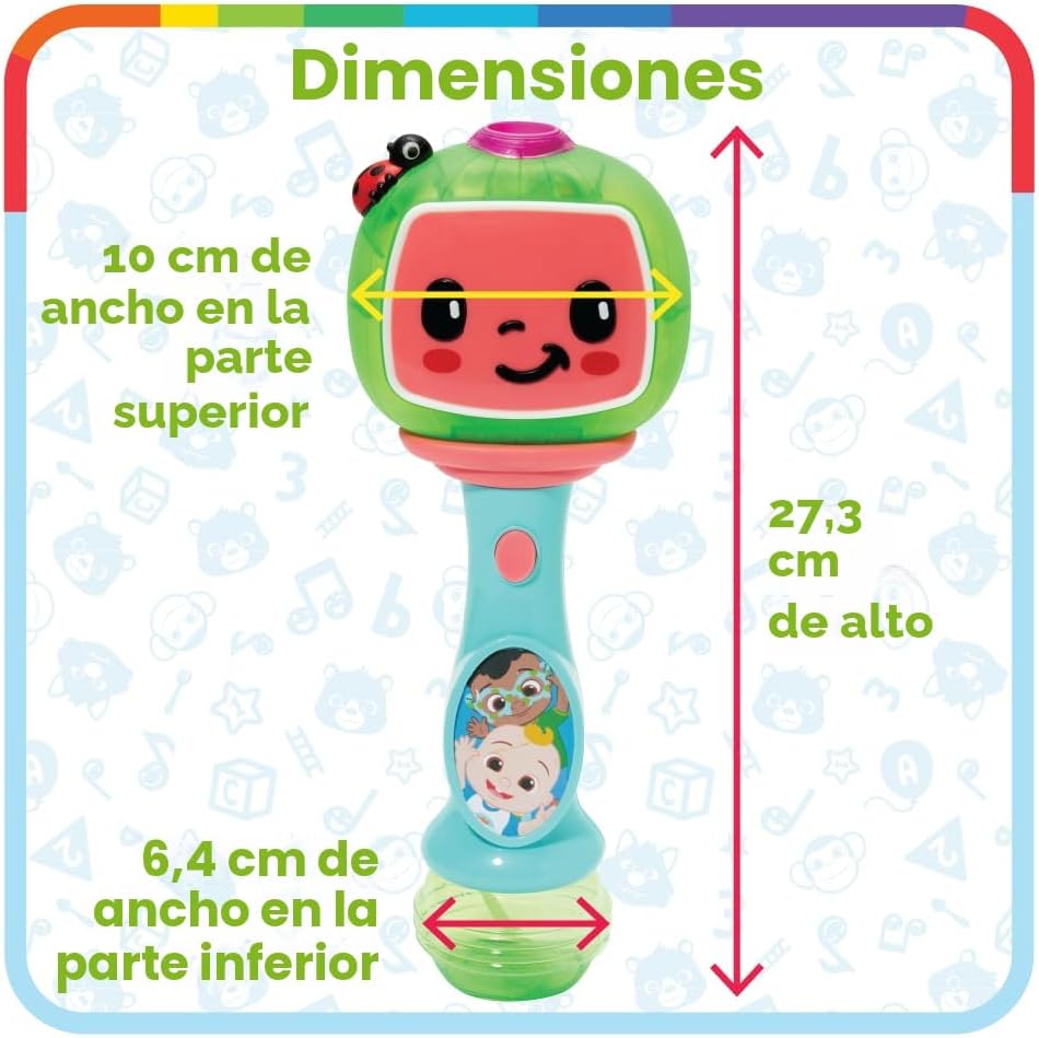 Little Kids Cocomelon - Varita musical de burbujas con luz y sonido, incluye solución de burbujas