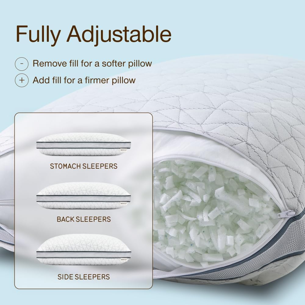 Coop Home Goods Eden - Almohada de cama tamaño Queen para dormir de espalda, estómago y de lado, gel refrescante de espuma viscoelástica suave media, CertiPUR-US/GREENGUARD Gold