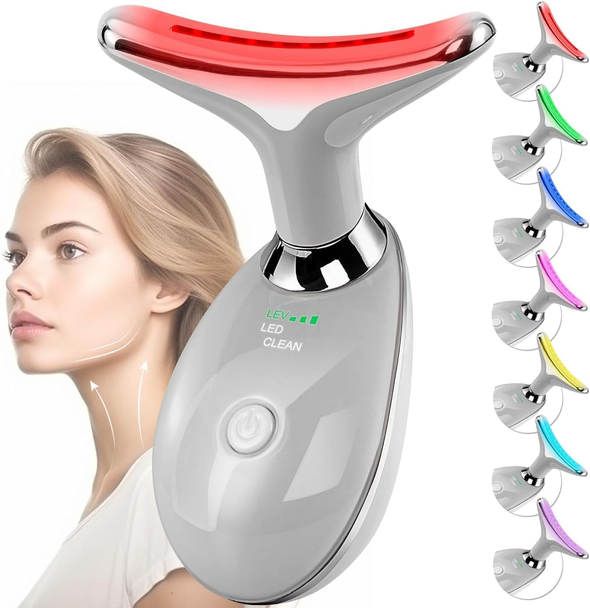 Masajeador facial cara y cuello, varita de esculpir cara con 7 colores rojo (gris)
