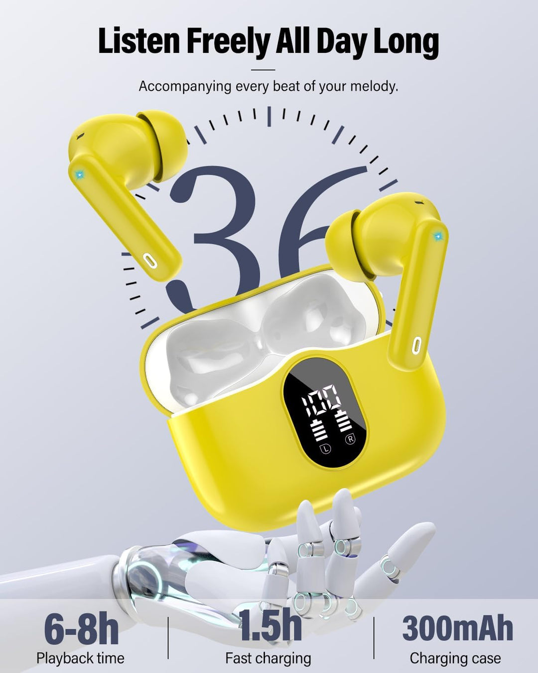 Auriculares inalámbricos, auriculares Bluetooth 5.4 con graves esté...