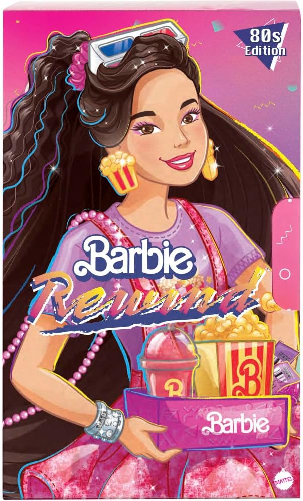 Barbie Muñeca Rewind y accesorios con cabello negro y traje de noch...