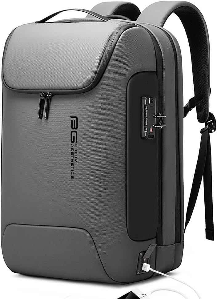 BANGE Mochila antirrobo con puerto de carga USB, mochila de negocios ligera para hombres y mujeres., Gris, Computadora portátil