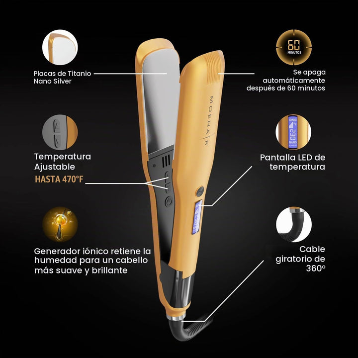 MOEHAIR Plancha de pelo profesional iónica de titanio para alisar,...
