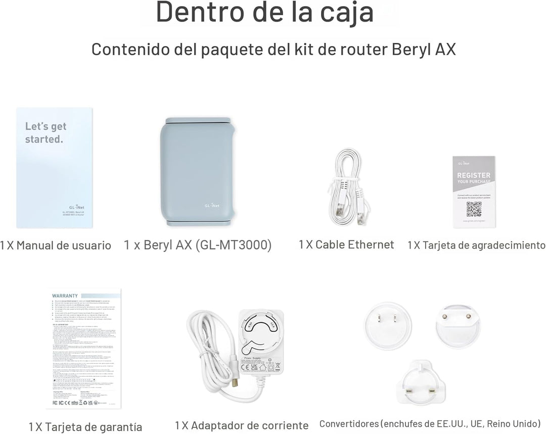 GL.iNet GL-MT3000 (Beryl AX) - Router portátil de viaje, Wifi 6 de...