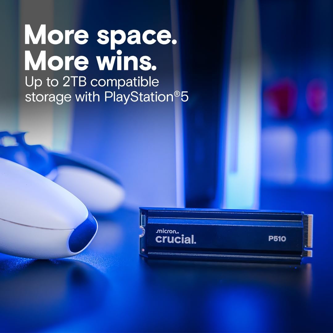 Crucial P510 PCIe Gen5 NVMe 1TB SSD con disipador de calor, hasta 1...
