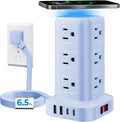 Regleta azul con 12 tomacorrientes, 4 USB (1 USB C), cable de extensión de 6.5 pies con múltiples tomas, estación de carga, torre de regleta de alimentación, suministros de escritorio de oficina en