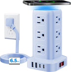 Regleta azul con 12 tomacorrientes, 4 USB (1 USB C), cable de extensión de 6.5 pies con múltiples tomas, estación de carga, torre de regleta de alimentación, suministros de escritorio de oficina en