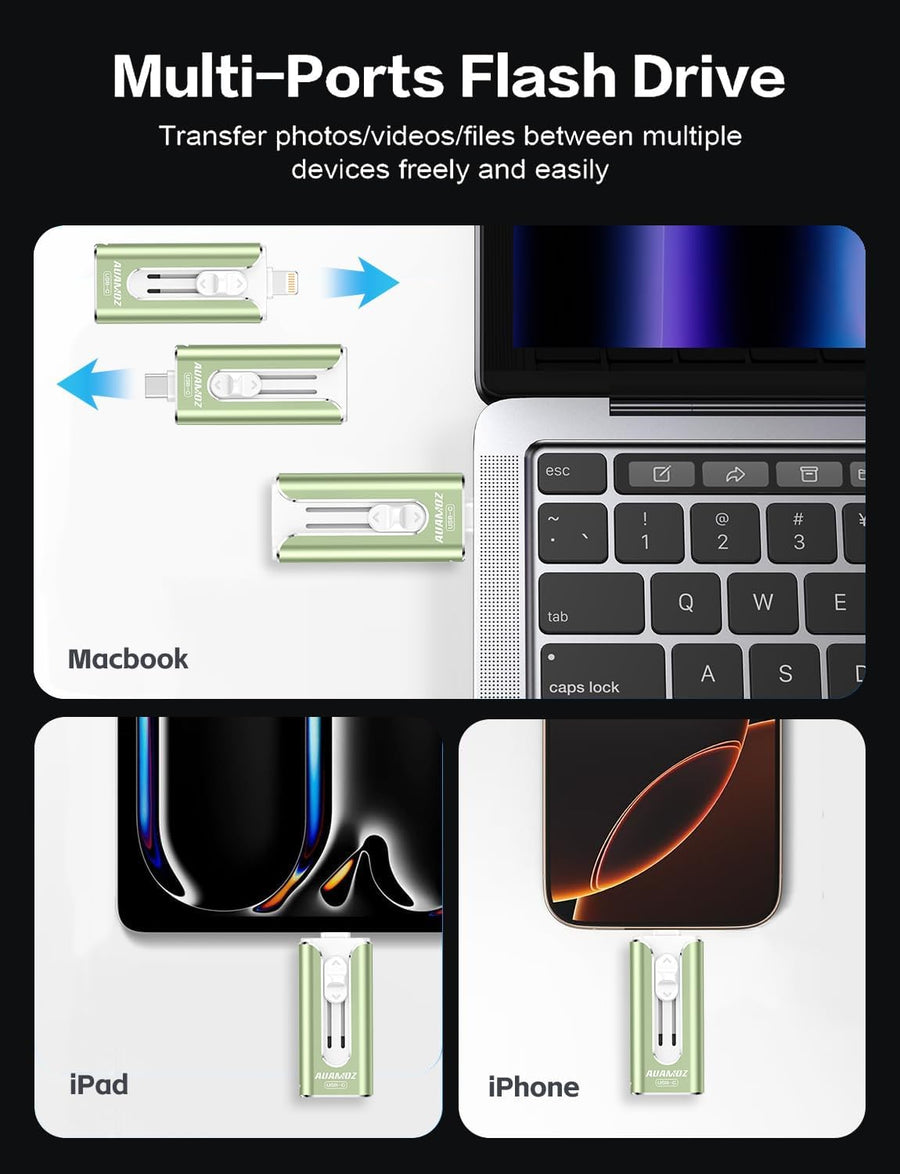 AUAMOZ Mini unidad flash de doble interfaz de 256 GB, memoria portá...