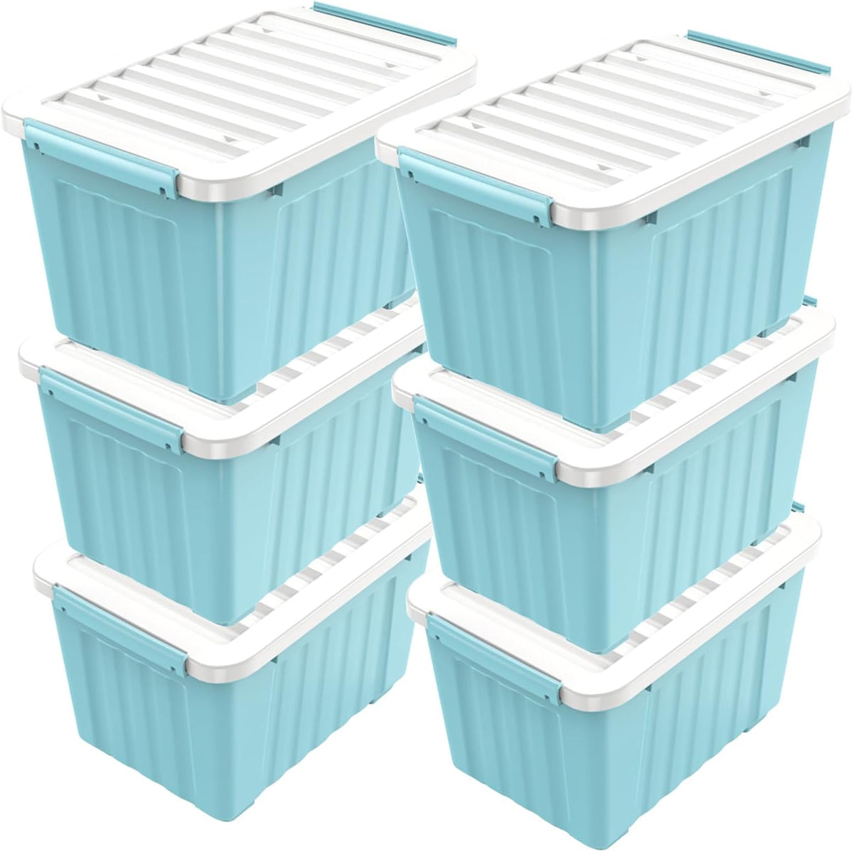 Nazhura Contenedor de Almacenamiento de Plástico de 97 Cuartos, Cajas de Almacenamiento Apilables y Anidables con Tapas Blancas y Hebillas de Cierre Seguro, Contenedor de Almacenamiento Grande (Azul