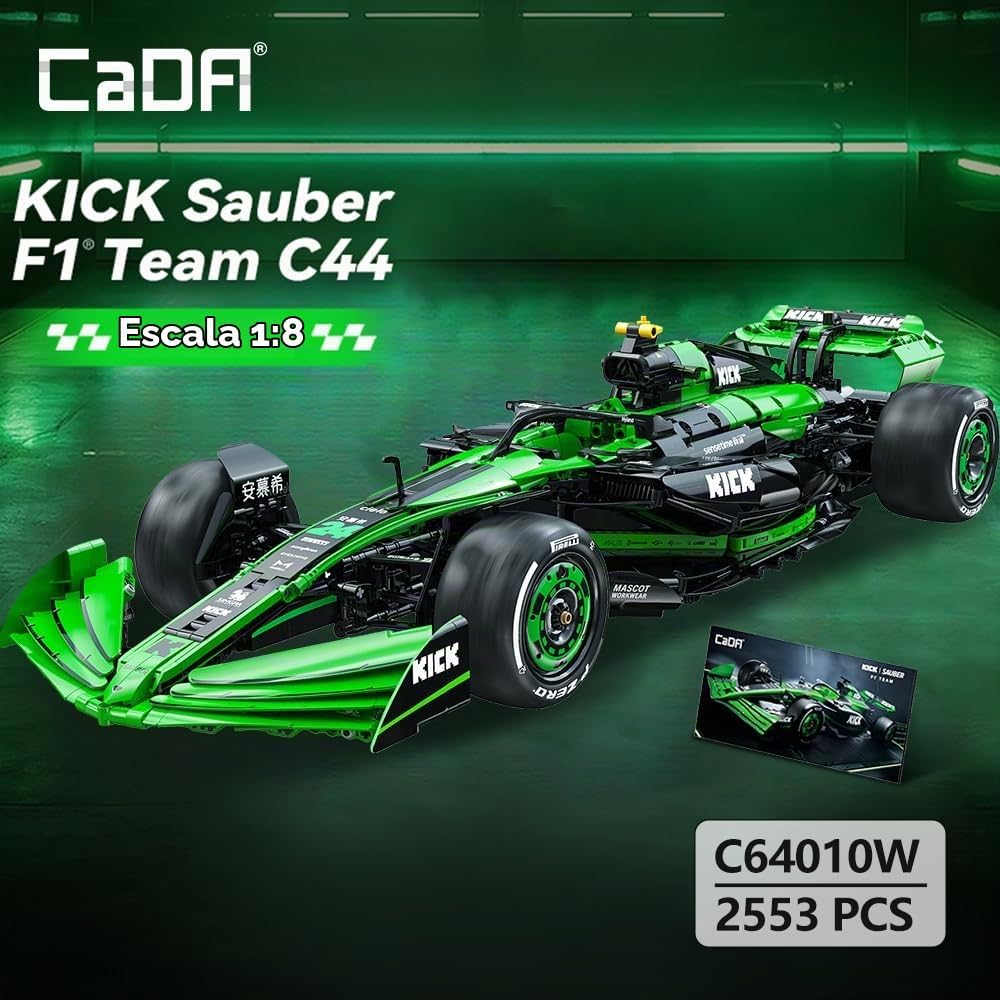 CaDA C64010W Kick Sauber F1 Team C44 Juego de Construcción de Carreras, MOC 1:8 Coche de Bloques de Construcción F1, Modelo de Supercoche del Campeonato de Fórmula 1 para Adultos (2553 piezas)