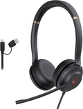 Yealink Auriculares USB UH37 con micrófono de cancelación de ruido, auriculares con cable para computadora portátil, certificados por equipos, cable USB-A/C, funciona con zoom y otras plataformas UC