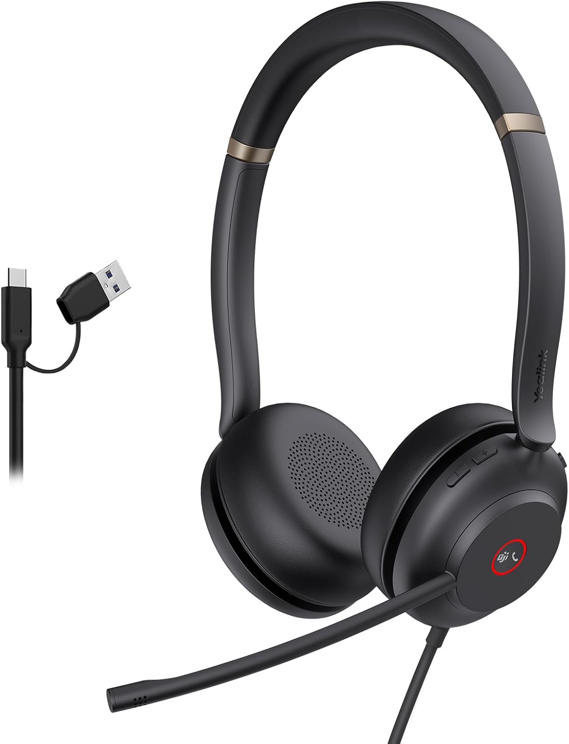 Yealink Auriculares USB UH37 con micrófono de cancelación de ruido, auriculares con cable para computadora portátil, certificados por equipos, cable USB-A/C, funciona con zoom y otras plataformas UC