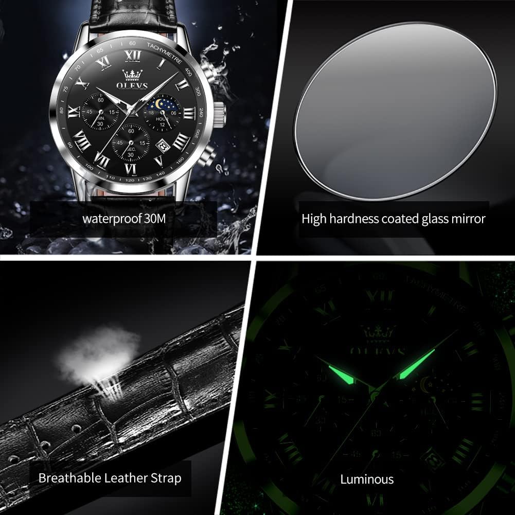 OLEVS Relojes para Hombres Lujo Cara Grande Relojes Resistente al Agua